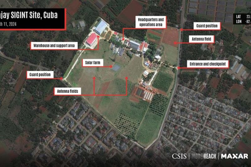 Captura de un documento del Centro de Estudios Estratégicos e Internacionales (CSIS) donde se muestra una imagen satelital de unas instalaciones de espionaje electrónico en una parte del barrio de Wajay de la capital La Habana en Cuba. EFE/ CSIS/HIDDEN RE