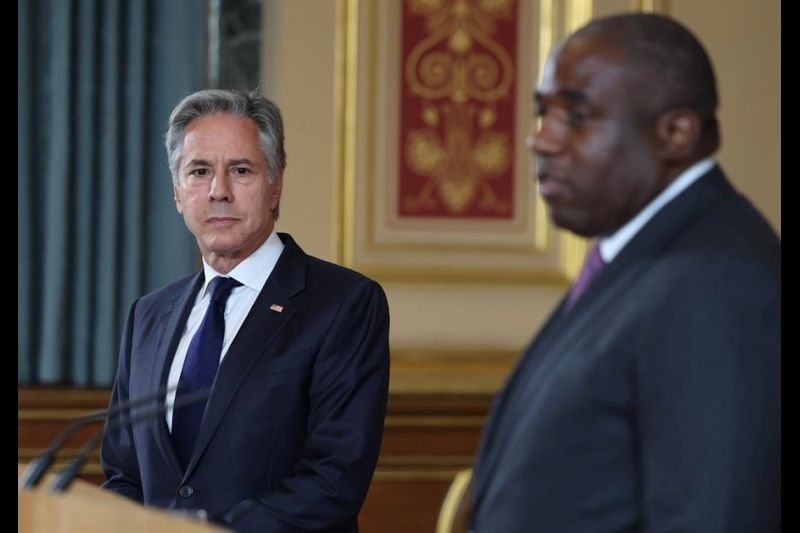 El secretario de Estado de EEUU, Antony Blinken, y el ministro de Asuntos Exteriores del Reino Unido, David Lammy, el 10 de septiembre en Londres. EFE/EPA/NEIL HALL/POOL 01 110924