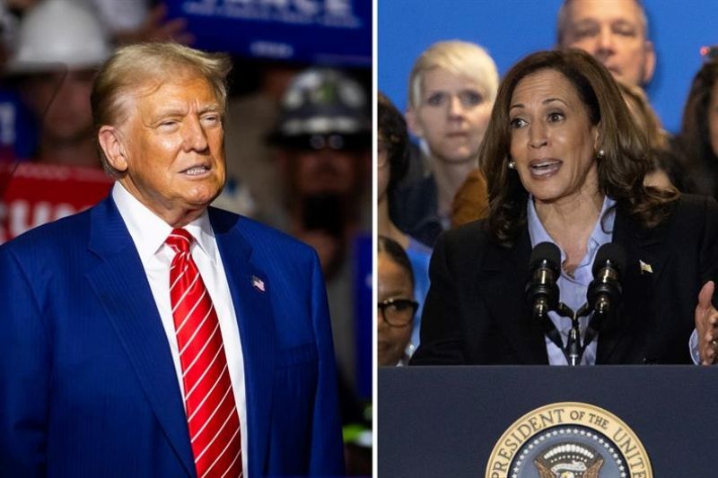 Combo de dos fotografías donde están el expresidente de los Estados Unidos y candidato presidencial republicano, Donald Trump, y la vicepresidenta de los Estados Unidos y candidata presidencial demócrata, Kamala Harris. EFE/ Jim Lo S/ Rebecca D 01 050924