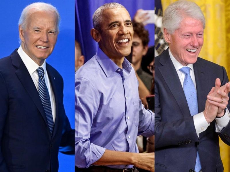 Combo de fotografías de izquierda a derecha el presidente de EE. UU., Joe Biden y los expresidentes Barack Obama y Bill Clinton. EFE/ Radek Pietruszka/ Tanner Maury/Bonnie Cash 01 130824