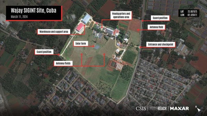 Captura de un documento del Centro de Estudios Estratégicos e Internacionales (CSIS) donde se muestra una imagen satelital de unas instalaciones de espionaje electrónico en una parte del barrio de Wajay de la capital La Habana en Cuba. EFE/ CSIS/HIDDEN RE