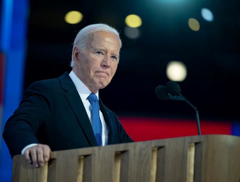 El presidente de los Estados Unidos, Joe Biden, pronuncia un discurso en la Convención Nacional Demócrata de 2024 en Chicago, Illinois, EE. UU., el 19 de agosto de 2024. EFE/EPA/Annabelle Gordon/CNP/Pool 01 210824