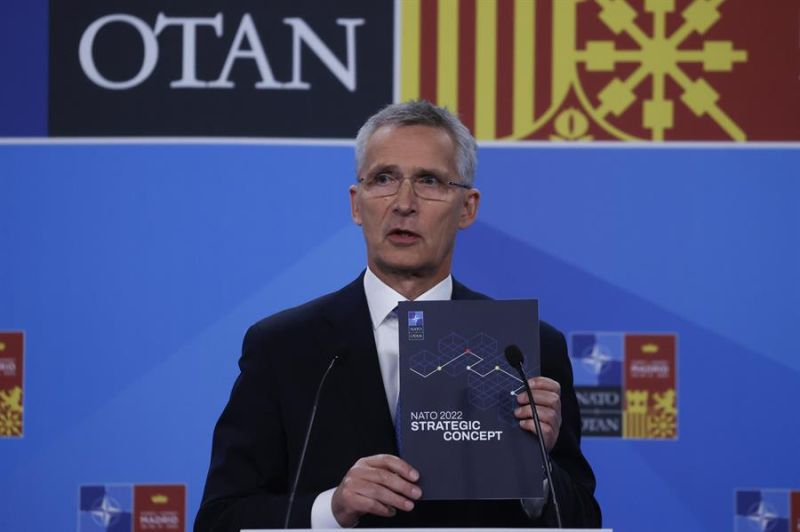 El secretario general de la OTAN, Jens Stoltenberg, en rueda de prensa tras la primera jornada de la cumbre de la OTAN. 01 290622