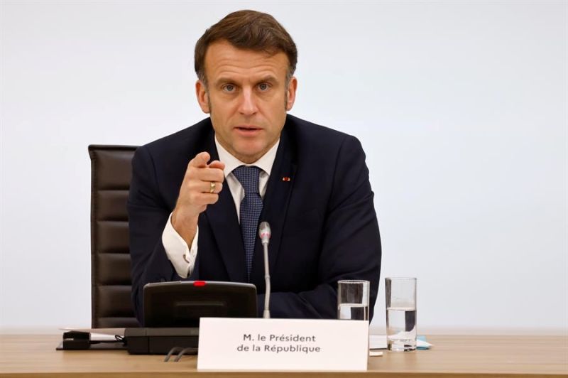 El presidente de Francia, Emmanuel Macron, durante su intervención en una conferencia internacional celebrada esta semana en París. EFE/EPA/Ludovic Marin 01170225