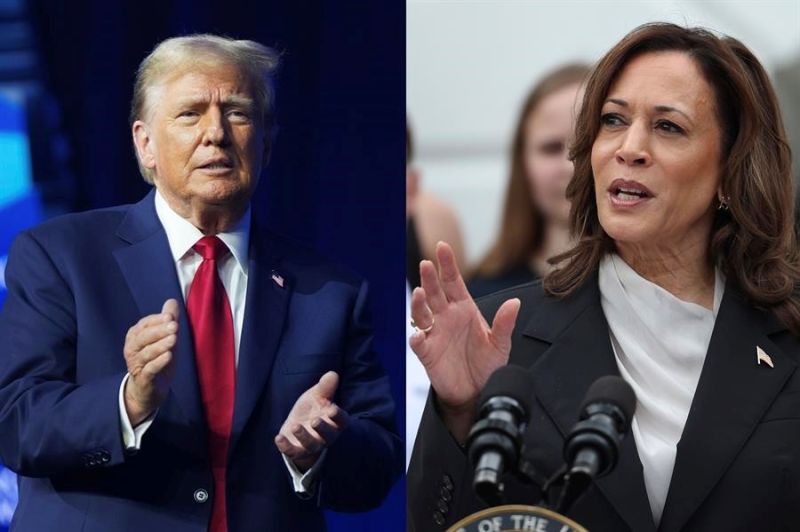 Combo de fotografías donde se observa a los candidatos a la presidencia de Estados Unidos el expresidente Donald Trump y a la actual vicepresidenta Kamala Harris. EFE/ Ting Shen / POOL 01300924