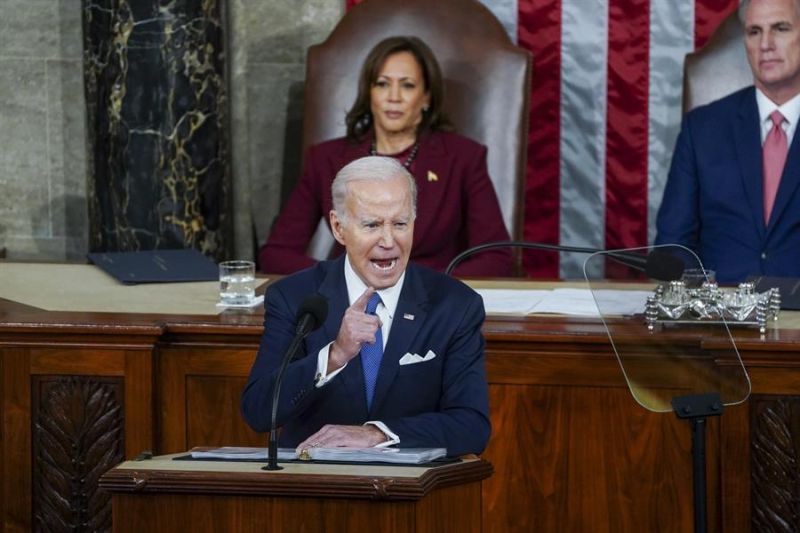 El presidente de EE.UU., Joe Biden, durante su discurso del Estado de la Unión de 2023, en una fotografía de archivo. EFE/ Will Oliver 01 080124