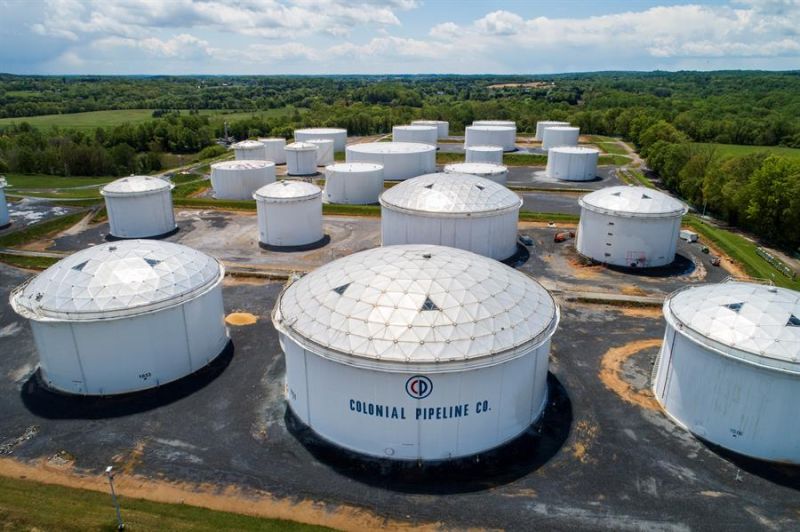 Fotografía capturada con dron de unas instalaciones de la empresa de oleoductos Colonial en Woodbine, Maryland, este 8 de mayo de 2021.