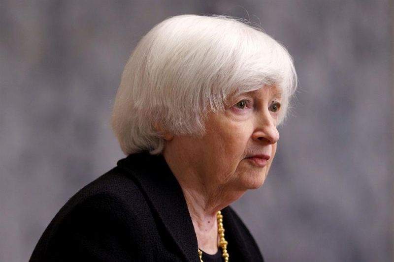 La secretaria del Tesoro de Estados Unidos, Janet Yellen, habla durante una conferencia de prensa previa a las Reuniones Anuales de 2024 del FMI y el Banco Mundial en el Tesoro de Estados Unidos, Washington, DC, EE.UU. este 22 de octubre de 2024. EFE/EPA/