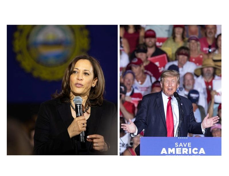 Combo de fotografías de archivo que muestra a la vicepresidenta de EE.UU. Kamala Harris (i) y al expresidente Donald Trump. La vicepresidenta de EE.UU. y candidata demócrata a la presidencia Kamala Harris aventaja al expresidente Donald Trump 01 100824