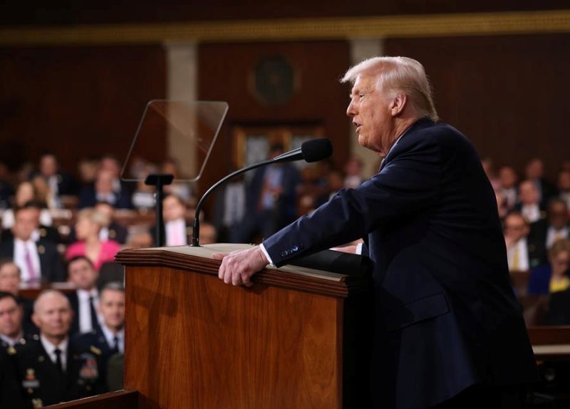 El presidente de EE.UU, Donald Trump, durante su discurso en el Capitolio de EE.UU. en Washington (EE.UU.). EFE/EPA/WIN MCNAMEE / POOL 01030525