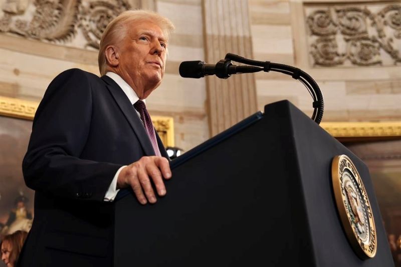 El presidente de Estados Unidos, Donald Trump, durante su discurso de investidura. EFE/EPA/Chip Somodevilla / POOL 01200125