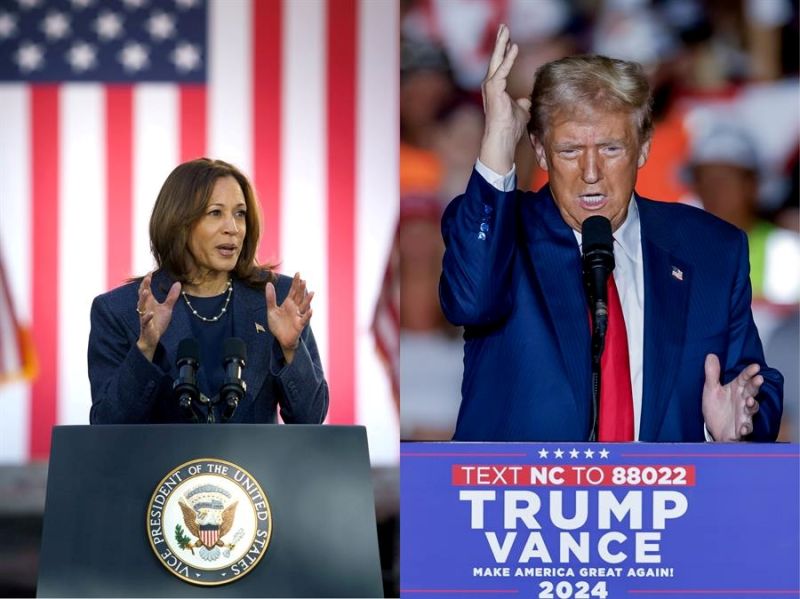 Composición de dos fotografías de archivo donde aparecen los dos candidatos presidenciales estadounidenses, la demócrata Kamala Harris y el republicano Donald Trump. EFE/W. Oliver/E.S. Lesser 01261024