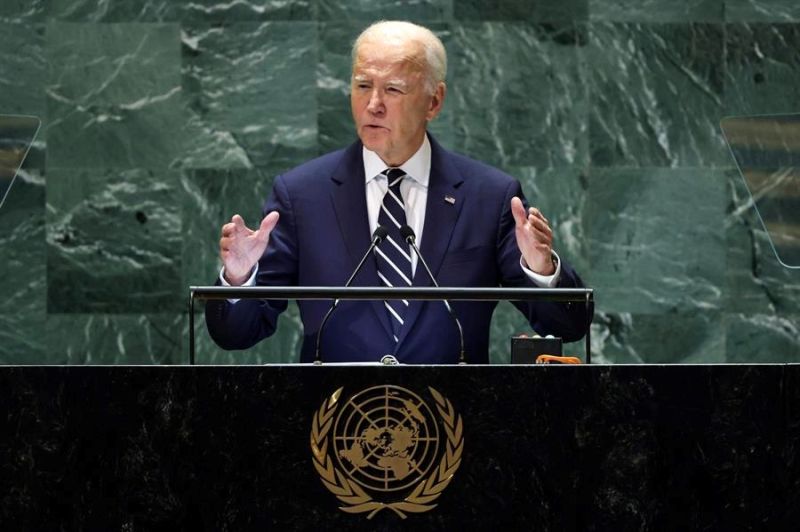 El presidente de Estados Unidos, Joe Biden, habla durante el debate general del 79º periodo de sesiones de la Asamblea General de las Naciones Unidas en la Sede de las Naciones Unidas en Nueva York, Nueva York, EE.UU. EFE/JUSTIN LANE 01240924