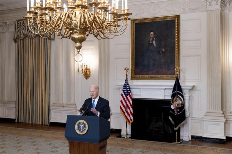 El presidente de EE.UU., Joe Biden durante una rueda de prensa en la Casa Blanca en Washington (EE.UU.).. EFE/EPA/MICHAEL REYNOLDS / POOL 01 140224